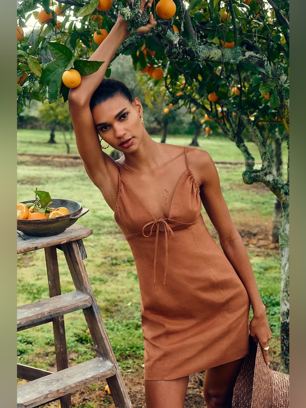 Anthropologie Cotton Linen Tie-Front Mini Dress